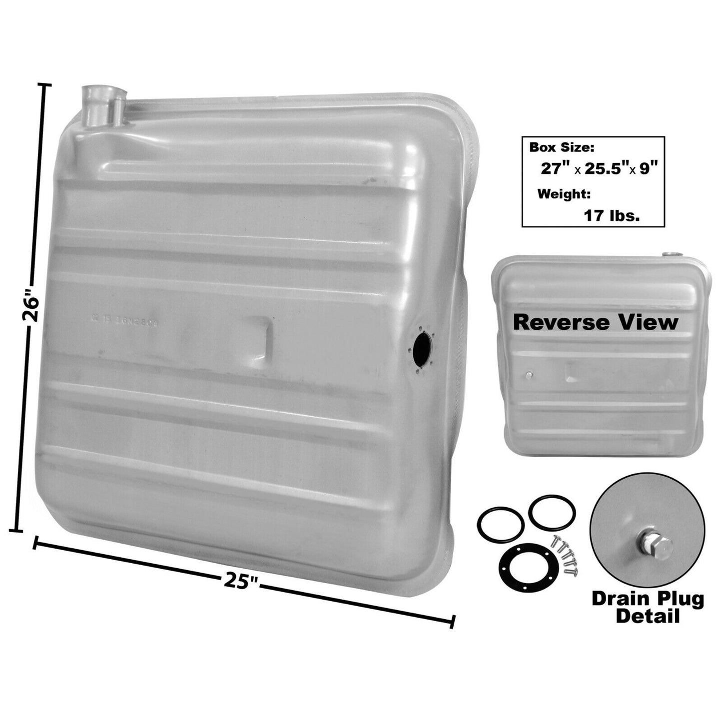 1957 Chevrolet Full Size Chevy Fuel Gas Tank, Round Corner, Stainless Dyancorn