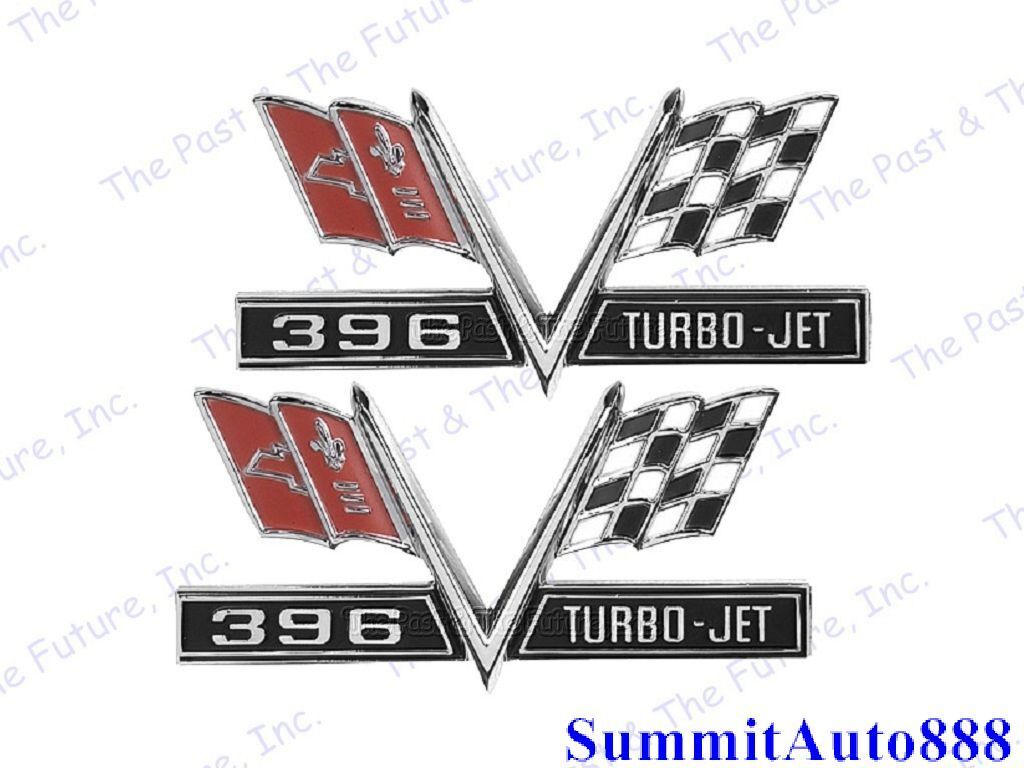 Camaro Chevelle El Camino Fender Emblem X Flag 396 Turbo Jet Pair 2PCS
