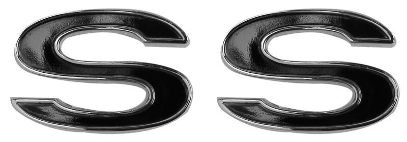 FENDER EMBLEM 1969-72 CHEVELLE (SS) BLACK LETTERS REQUIERS 2 SET PER CAR