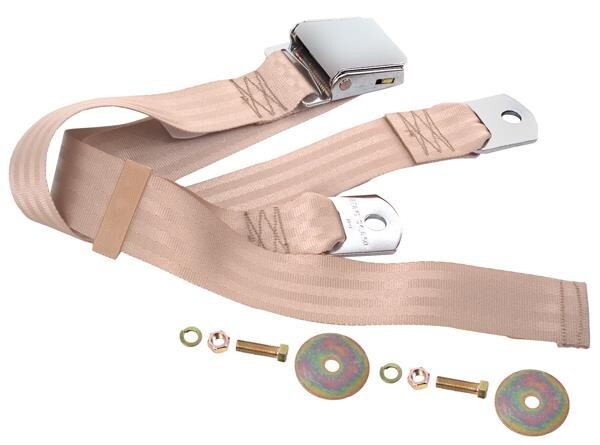 SEAT BELT LIGHT TAN 60" LIFT BUCKLE LATCH FORD MUSTANG