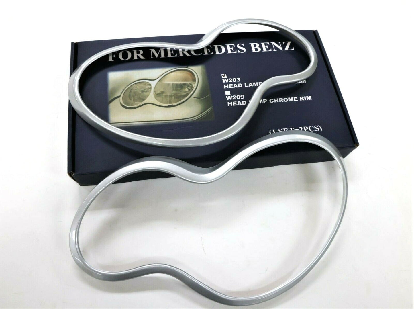 Fits 2000~2007 Mercedes Benz C Class W203 Style Headlamp RIM Silver O Style