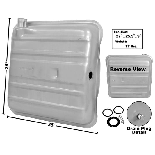 1957 Chevrolet Full Size Chevy Fuel Gas Tank, Round Corner, Stainless Dyancorn