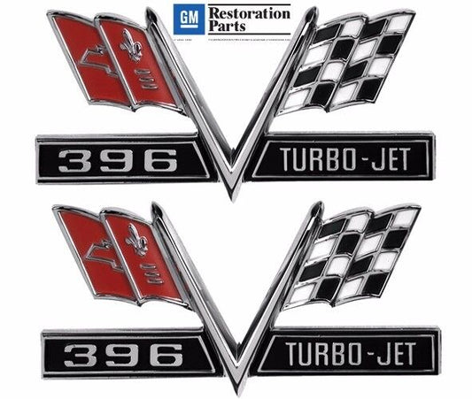 Camaro Chevelle El Camino Fender Emblem X Flag 396 Turbo Jet Pair 2PCS 
