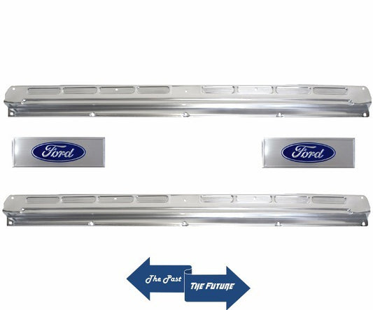 65 66 67 68 Mustang Convertible Door Sill Scuff Plates with Ford Decals Pair