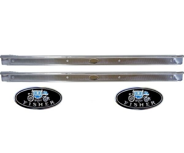 1964 65 66 67 Chevelle El Camino GTO Sill Scuff Plate Aluminum Pair w/Ribs&Decal