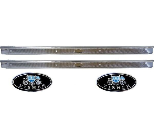1964 65 66 67 Chevelle El Camino GTO Sill Scuff Plate Aluminum Pair w/Ribs&Decal
