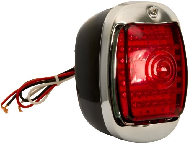 TAIL LIGHT RED RH BLK LED (45) -CHROME BEZEL TRIM 1940-53 CHEVROLET TRUCK