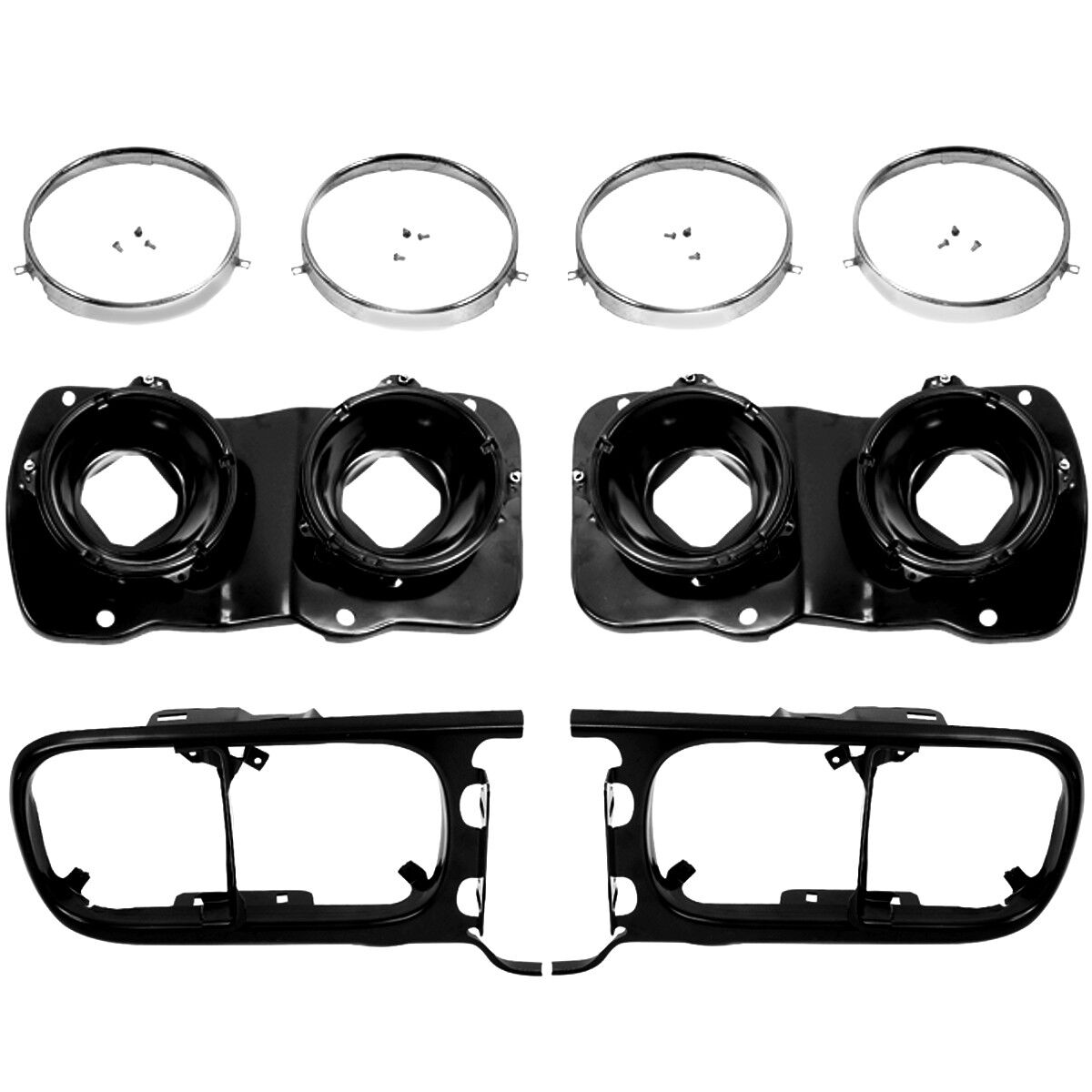 69 Pontiac Firebird Headlamp light Mounting Bucket & Bezel Assembly Left & Right