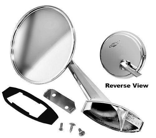 OUTSIDE MIRROR LH DRIVER SIDE  1965-66 CHEVROLET IMPALA W/BOWTIE