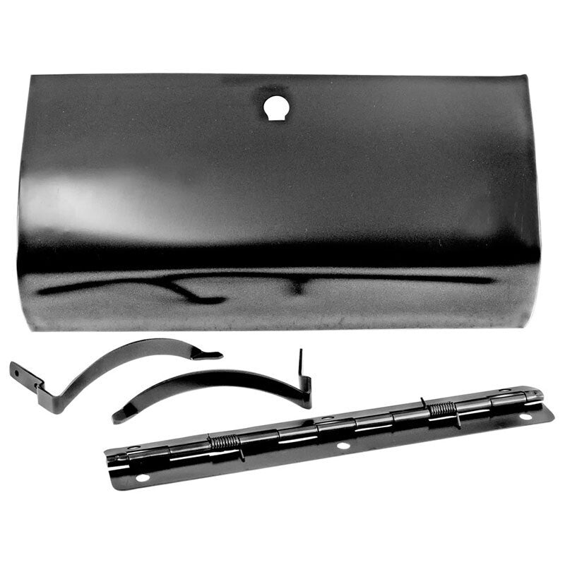 BLACK GLOVE BOX DOOR W/HINGE 1955-59 CHEVROLET TRUCK ONLY