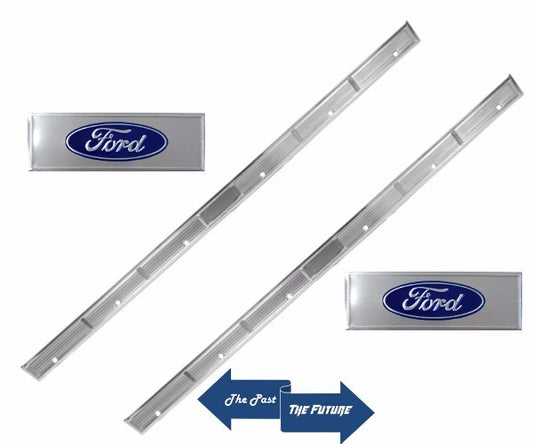 71 72 73 Ford Mustang Door Sill Scuff Plates All Body Type - Pair w/ Ford Decals