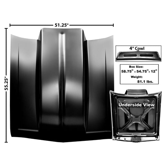 1968~1972 Nova Hood w/ 4 Inch Cowl EDP Coated Steel Dynacorn