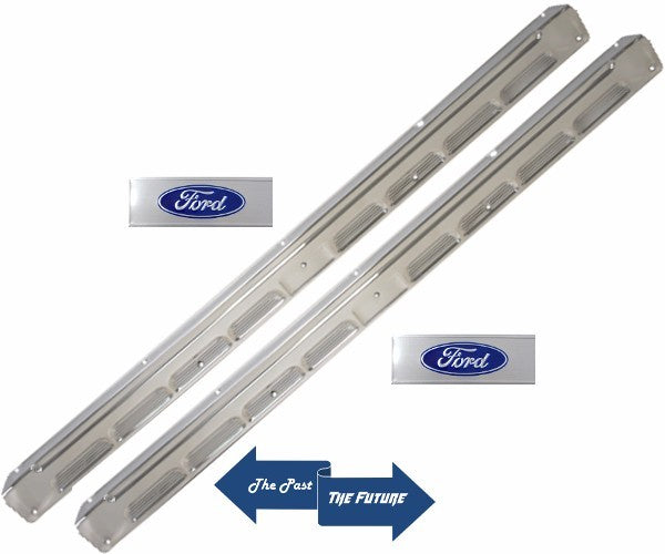 65 66 67 68 Ford Mustang Door Sill Scuff Plates w/ Ford Decals / Aluminum / Pair