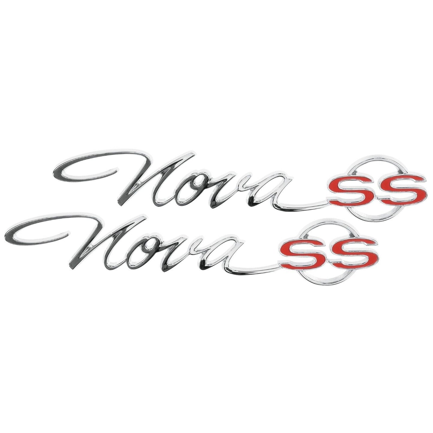 1965 65 Chevy II Nova SS Rear Quarter Panel Emblem Pair NOVA SS Chrome Metal