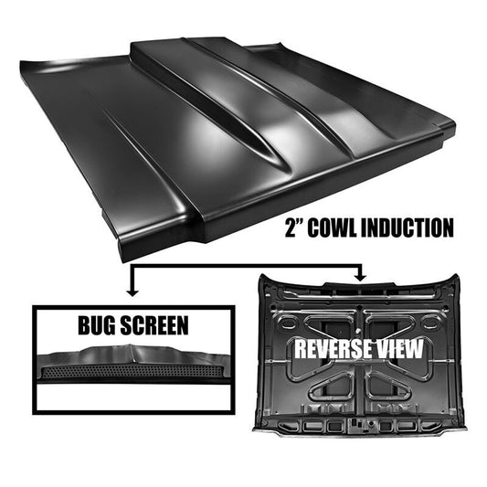 HOOD CUSTOM 1973-78 CHEVROLET TRUCK W/2" COWL & BUG SCREEN