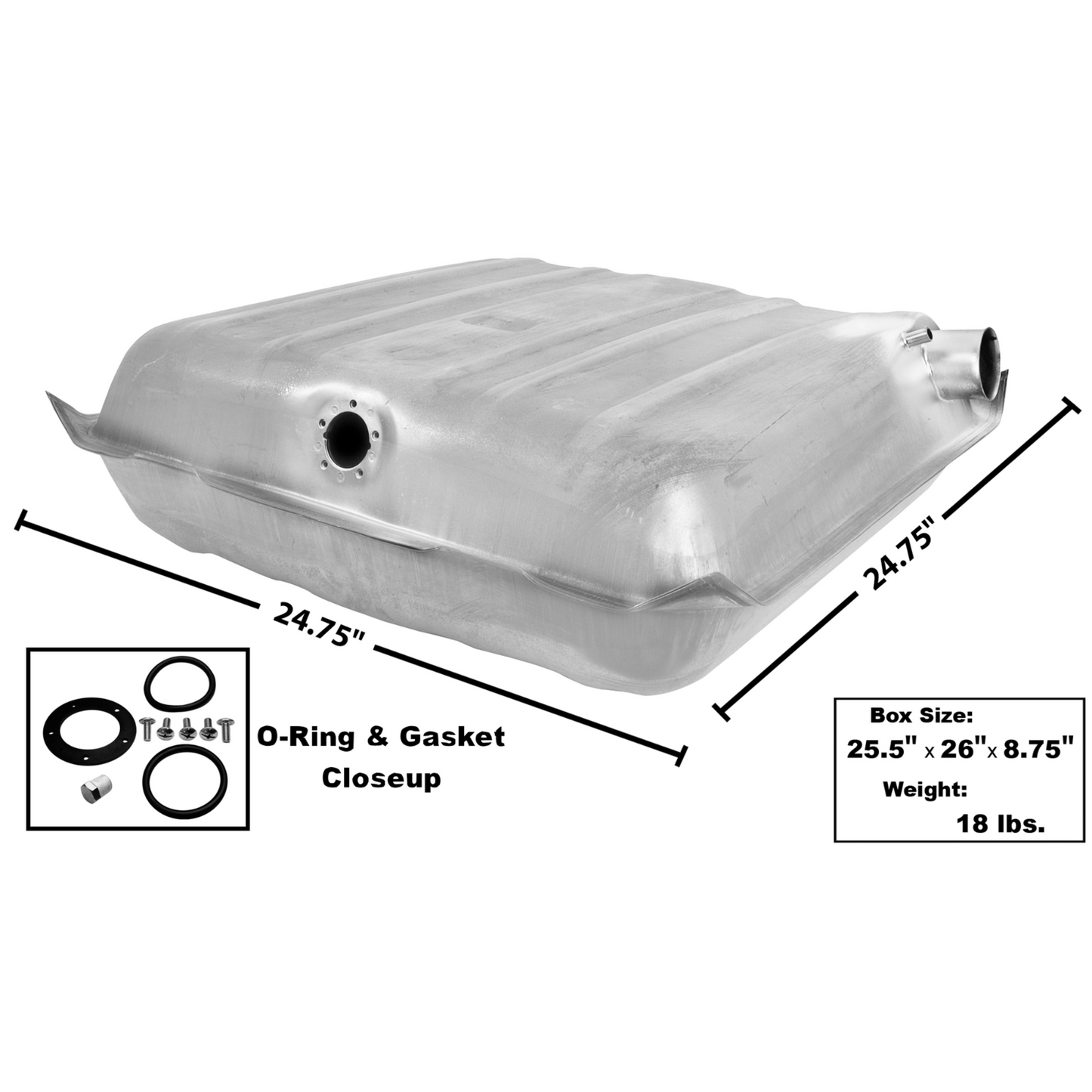 1957 Chevrolet Full Size Chevy Fuel Gas Tank, Square Corner, Galvanized Dyancorn