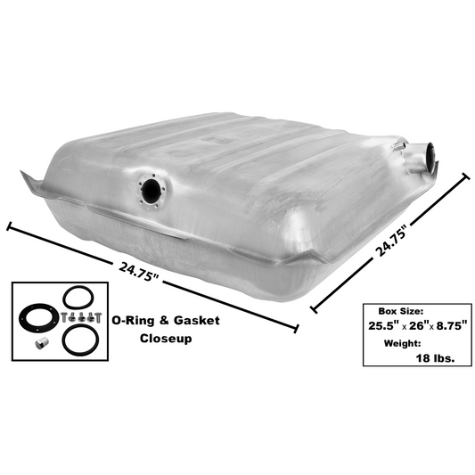 1957 Chevrolet Full Size Chevy Fuel Gas Tank, Square Corner, Galvanized Dyancorn