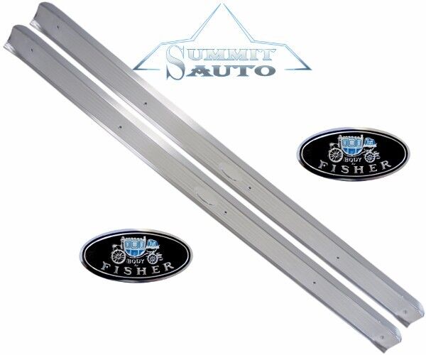 1961 62 63 64 Chevy Impala Sill Scuff Plates w/ Fisher Decals Right & Left Side