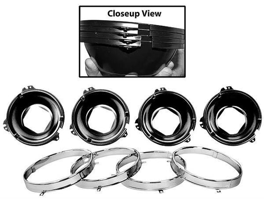 HEADLAMP MOUNT BUCKET W/RINGS  1964-70 CHEVELLE/EL CAMINO GTO