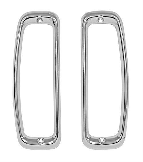 REAR CHROME TAIL LAMP BEZELS    1966-77 FORD BRONCO ( PAIR )