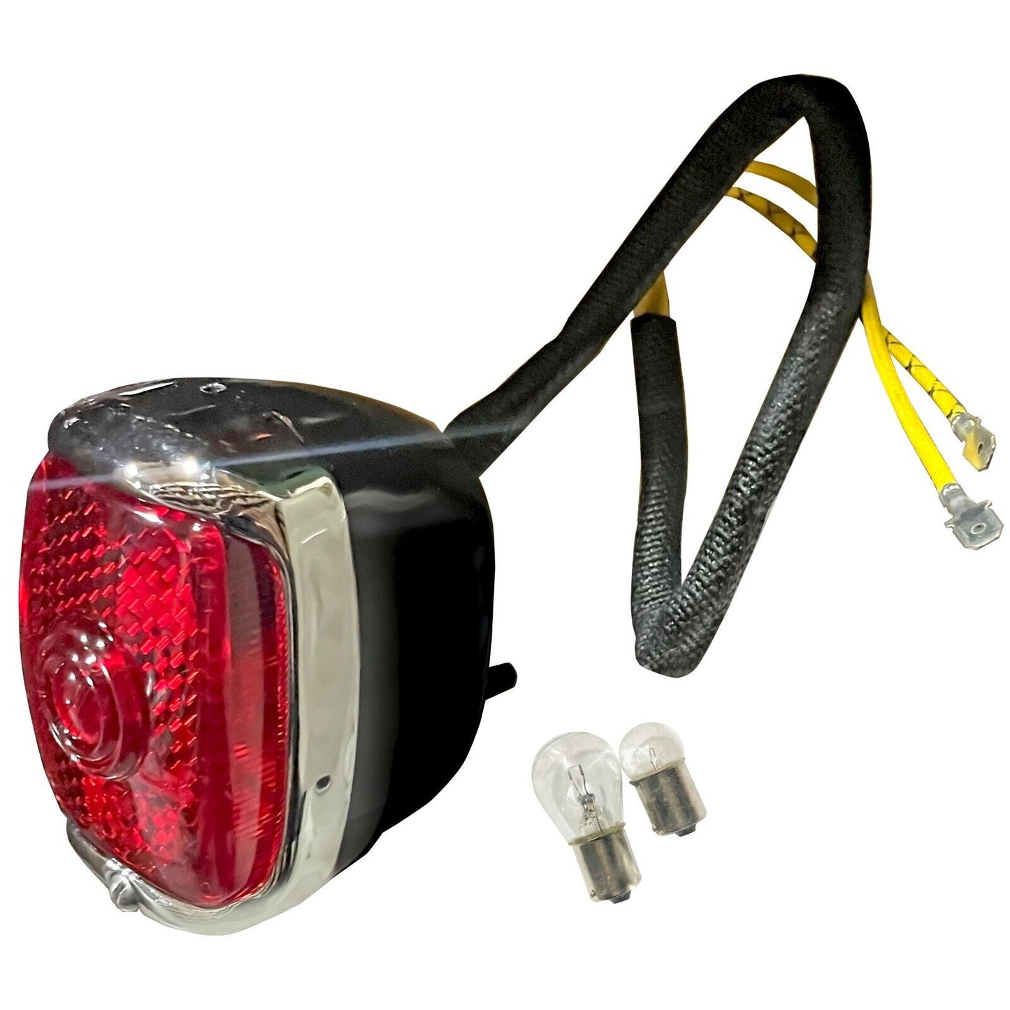 1940~1953 Chevy Truck Tail Lamp Light Red Lens Black w/Chrome Housing Left